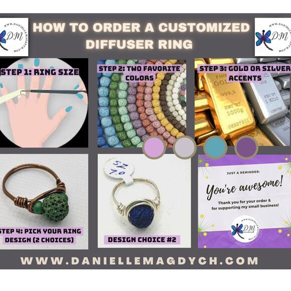 Artisan RING ORDER FORM Aromatherapy Made to Order Unisex Lava Rocks NEW - Picture 1 of 13